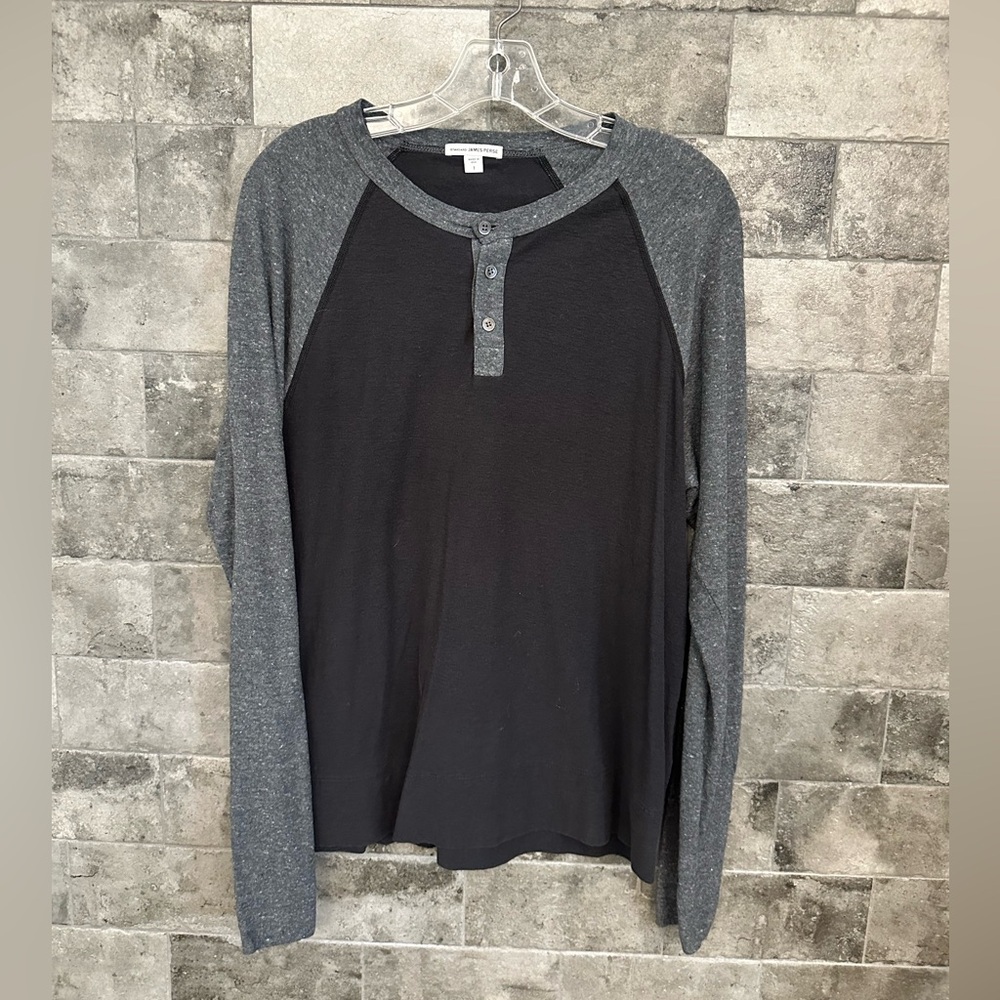 James Perse Black and Gray Long Sleeve Henley